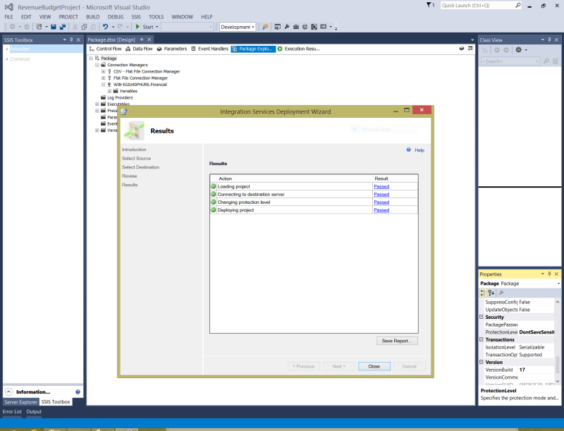 SSIS screenshot of package deployment